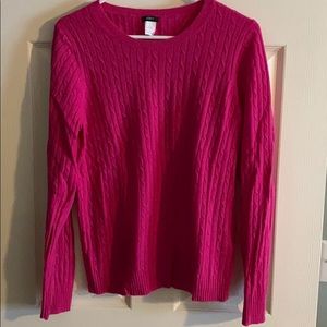 J Crew pink cable crew neck sweater, size large